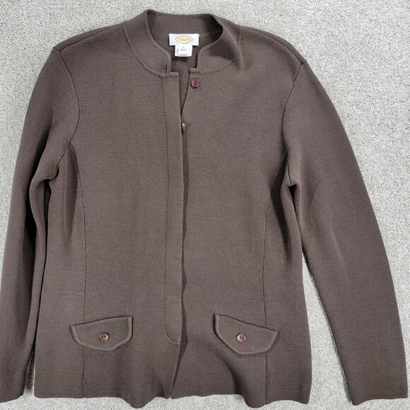 Talbots Silk Cardigan Womens M Brown Knit Button Down Faux Pockets Sweater - Picture 16 of 16